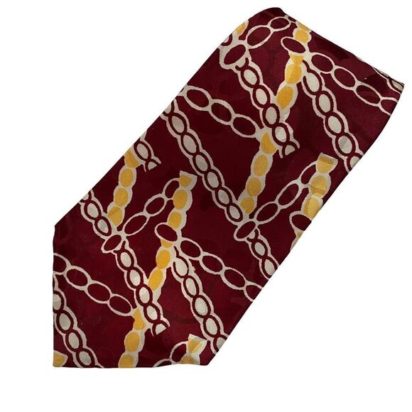 Superba Mens Tie Swing Vtg 1940s Abstract Wide Maroon Yellow Ivory Rockabilly - Picture 3 of 4